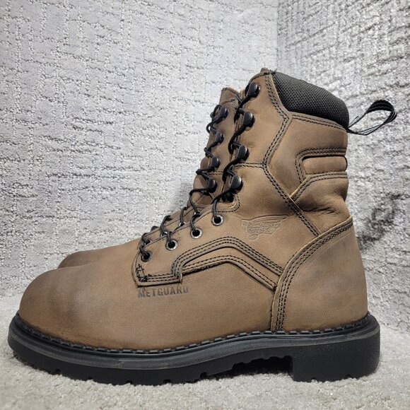 Red Wing Metguard 8" Men's Size 9D US Brown Leather Lace up Steel Toe Boots 4435 - Picture 1 of 10
